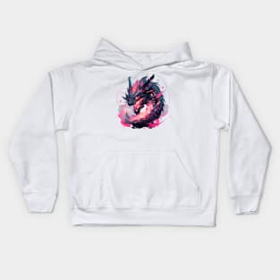 A black and pink dragon with sharp teeth Kids Hoodie